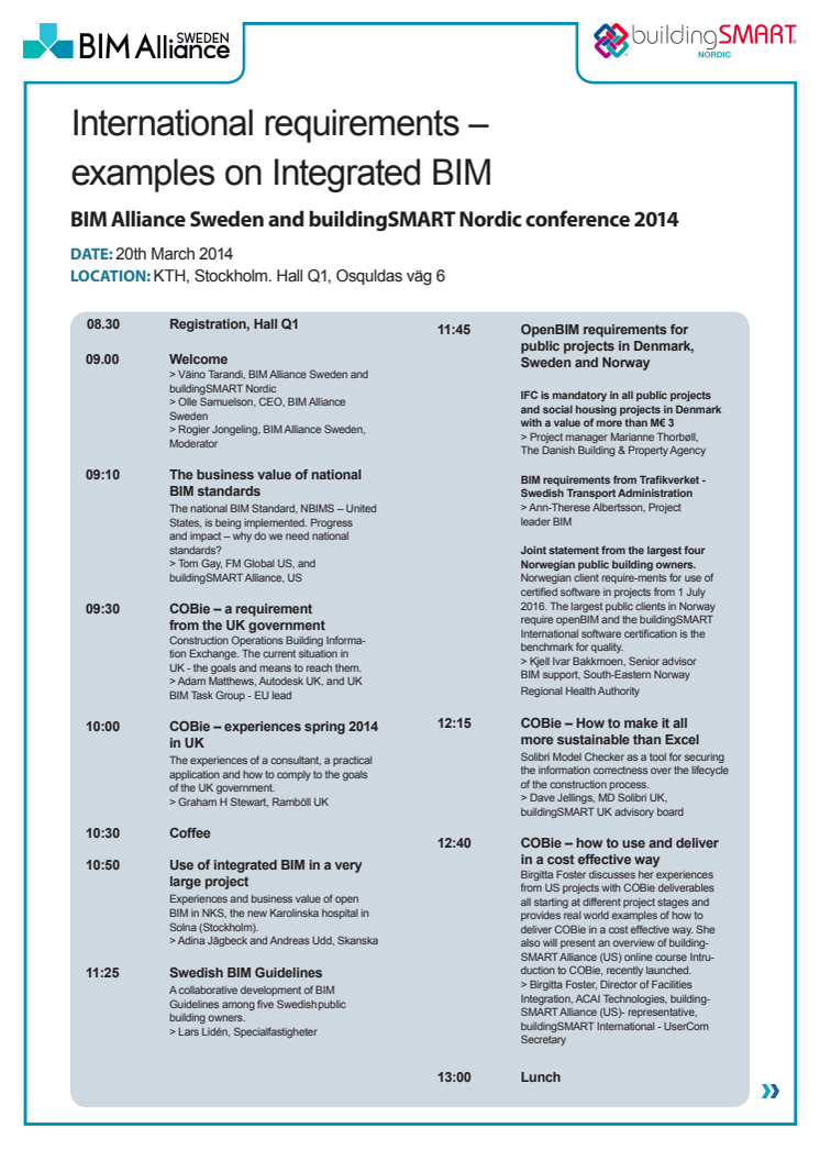 Program för konferensen: International Requirement - examples on Integrated BIM