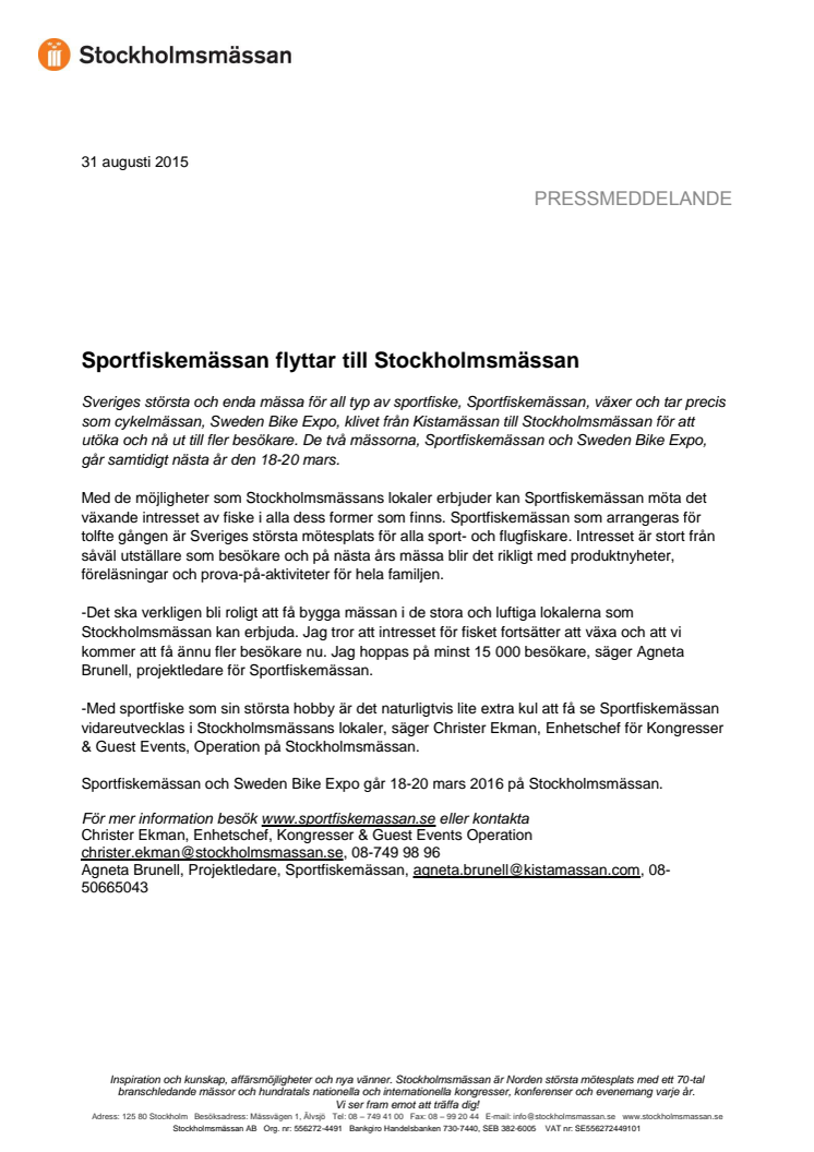 Sportfiskemässan flyttar till Stockholmsmässan 