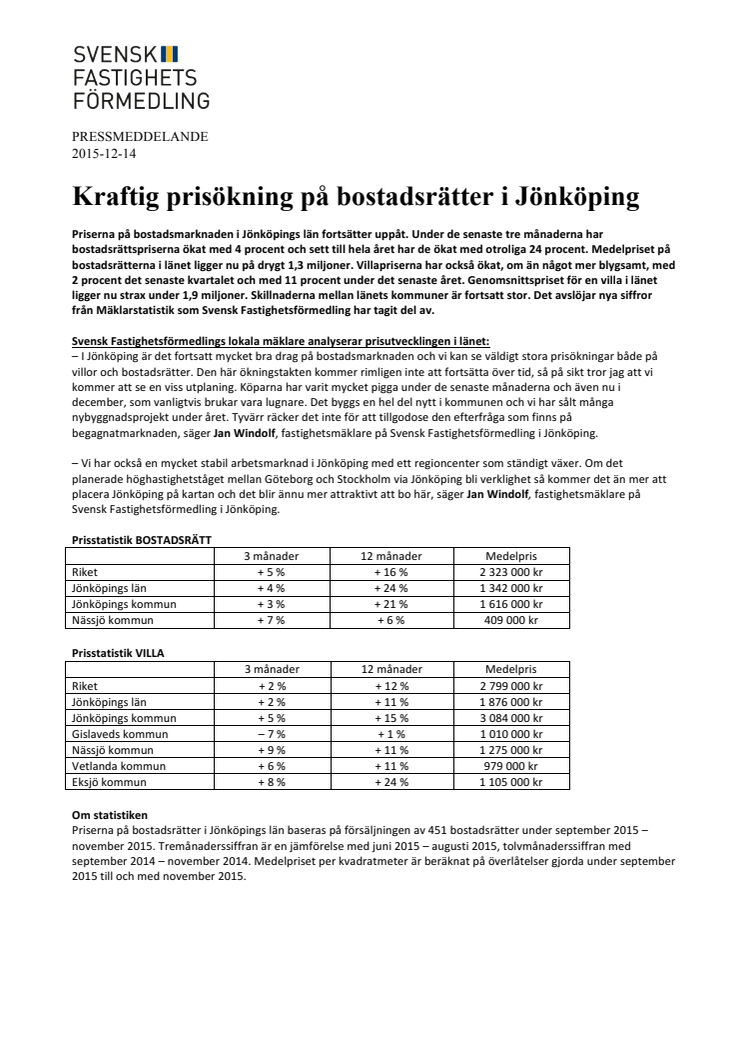 Kraftig prisökning på bostadsrätter i Jönköping