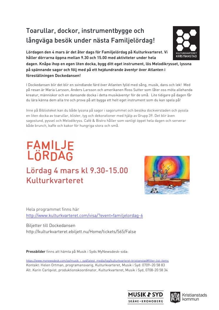   Toarullar, dockor, instrumentbygge och långväga besök under nästa Familjelördag!