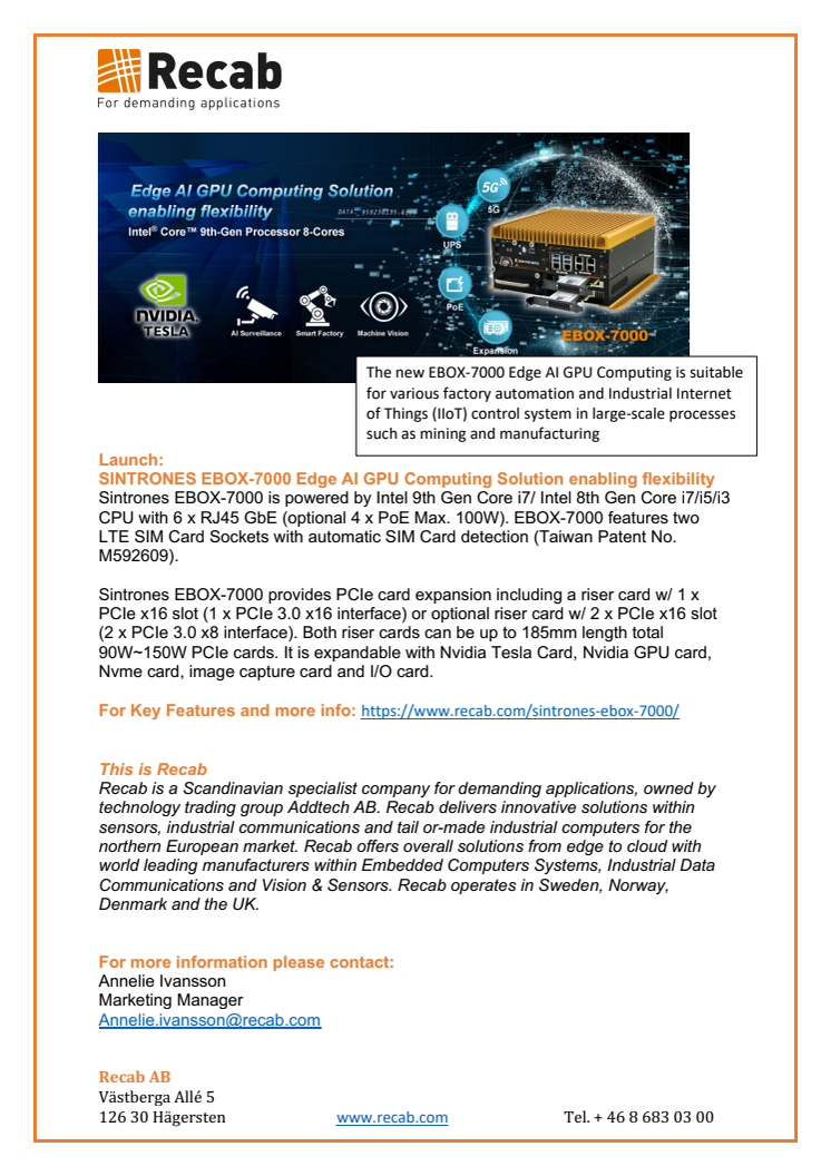 Launch:  EBOX-7000 Edge AI GPU Computing Solution enabling flexibility