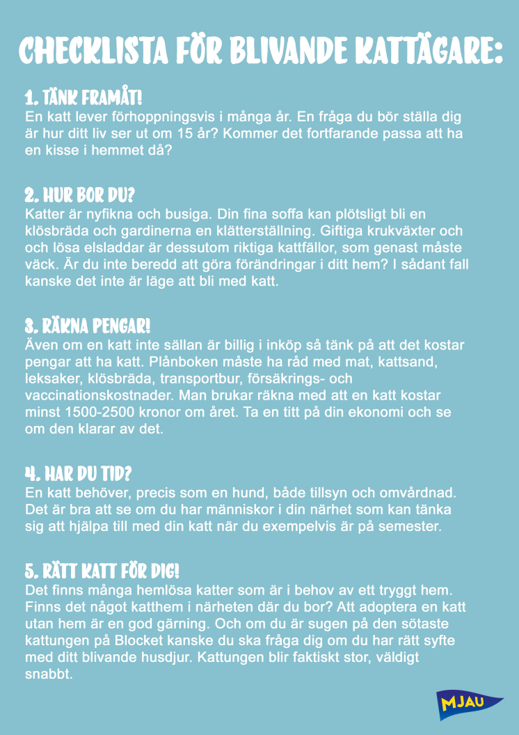 5 tips: Checklisa för blivande kattägare