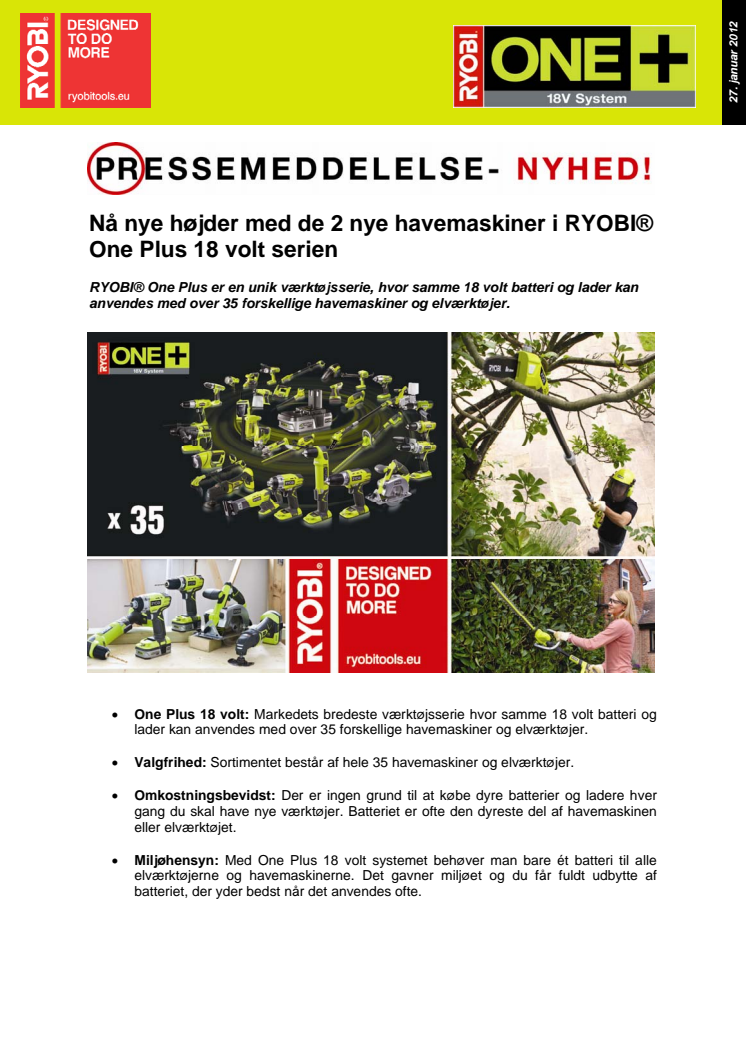 Nå nye højder med de 2 nye havemaskiner i RYOBI® One Plus 18 volt serien