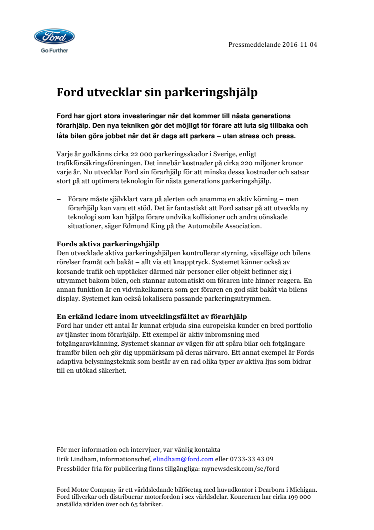 Ford utvecklar sin parkeringshjälp