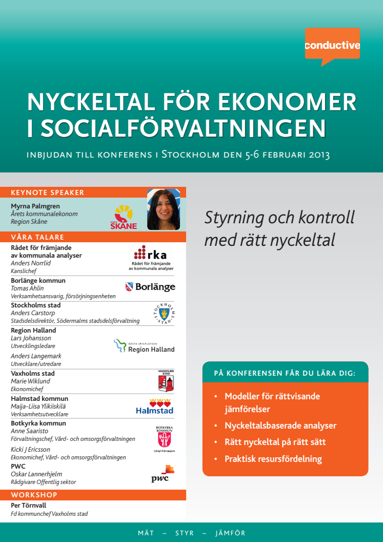 Nyckeltal för ekonomer i socialförvaltningen, konferens i Stockholm 5-6 februari 2013