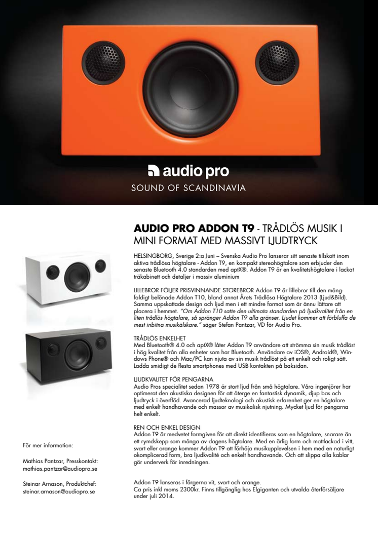 AUDIO PRO ADDON T9 - Trådlös musik i mini-format med massivt ljudtryck