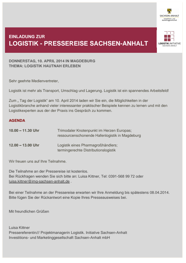 Erinnerung - Einladung zur Logistikreise durch Sachsen-Anhalt!