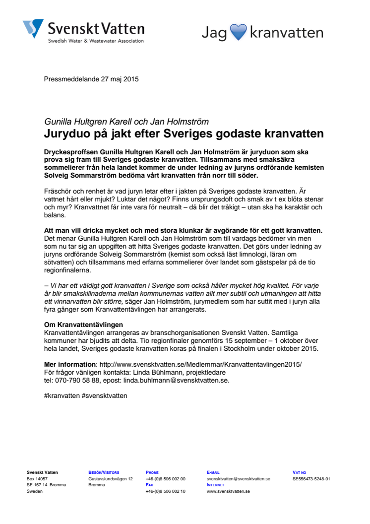 Juryduo på jakt efter Sveriges godaste kranvatten