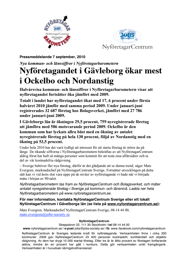 Nyföretagandet i Gävleborg ökar mest i Ockelbo och Nordanstig