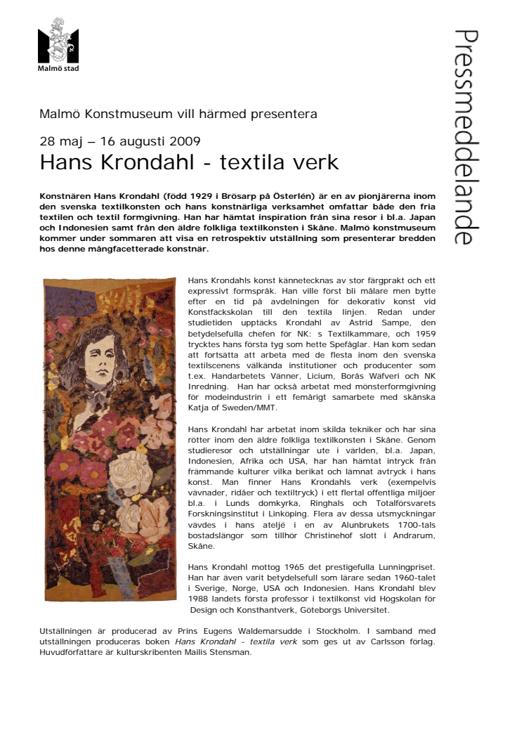 Hans Krondahl - en ikon inom svensk textilkonst