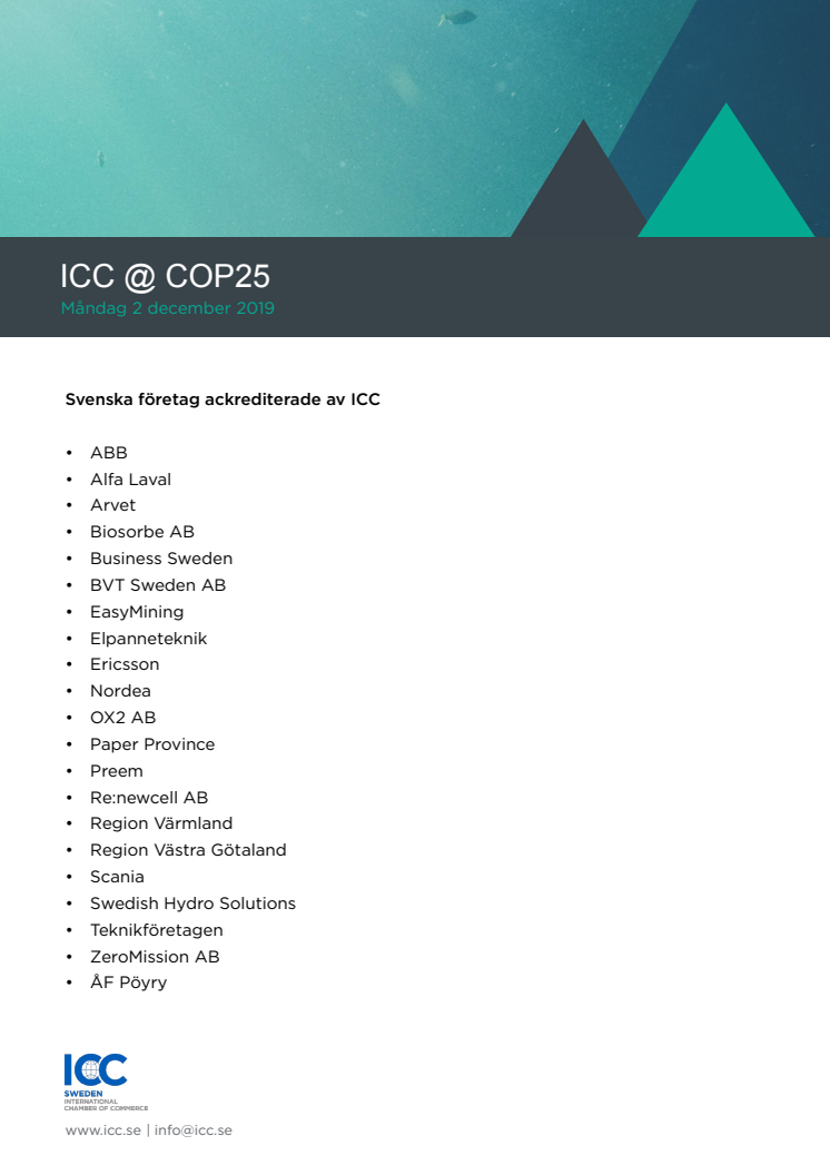 Ackrediterade svenska företag vid COP25