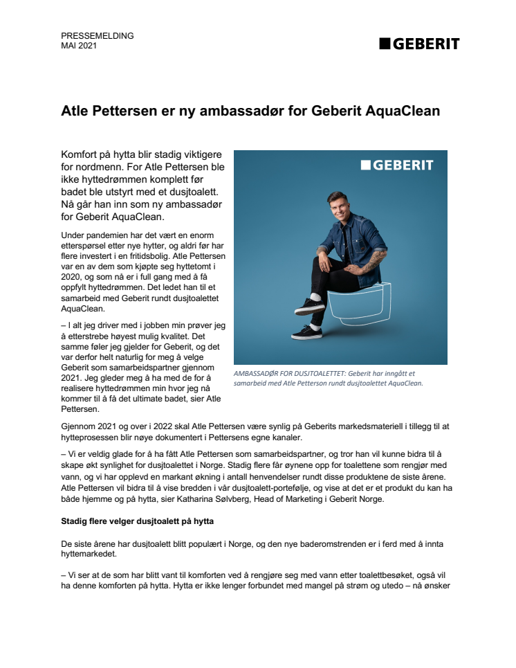 Atle Pettersen er ny ambassadør for Geberit AquaClean