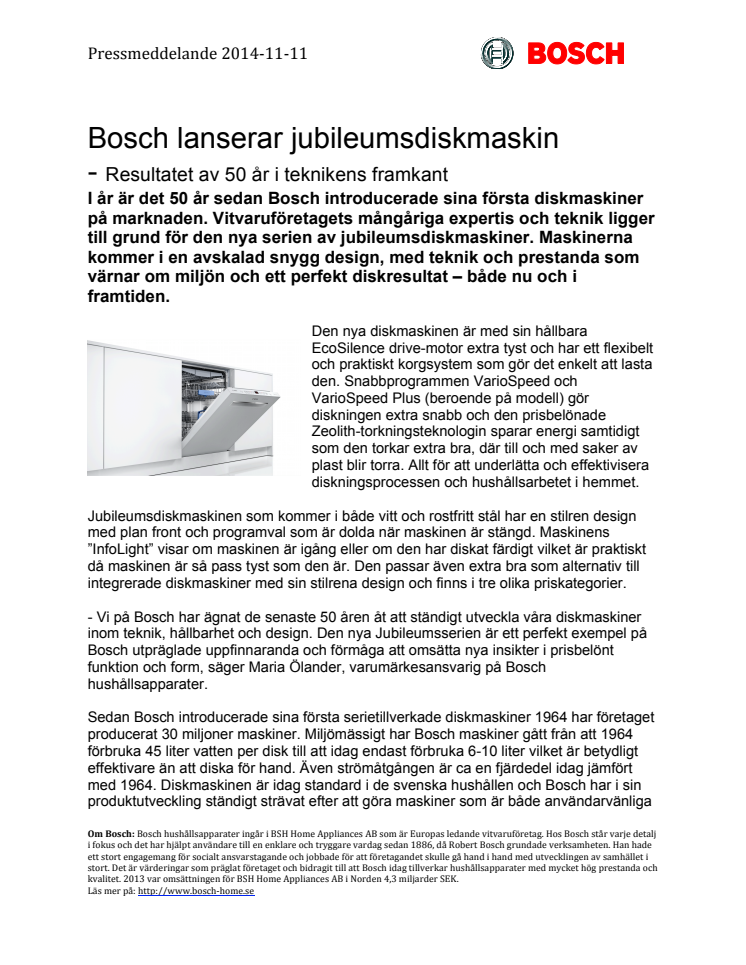 Bosch lanserar jubileumsdiskmaskin - Resultatet av 50 år i teknikens framkant