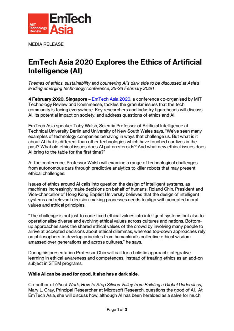 EmTech Asia 2020 Explores the Ethics of Artificial Intelligence (AI)