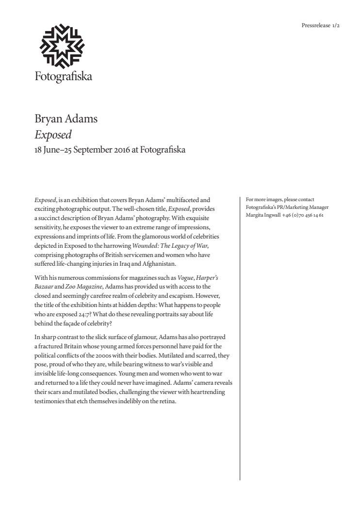 Fotografiska Stockholm proudly present Bryan Adams - Exposed
