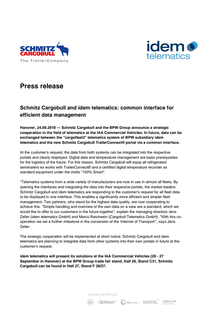 Schmitz Cargobull and idem telematics: common interface for efficient data management