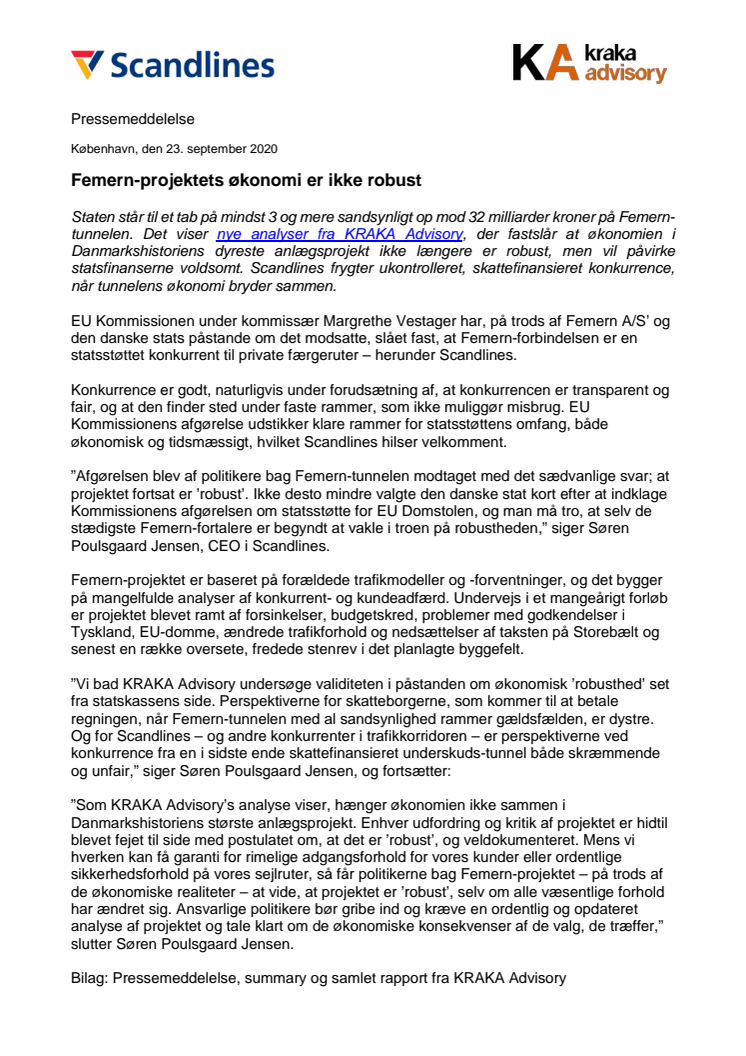 Femern-projektets økonomi er ikke robust