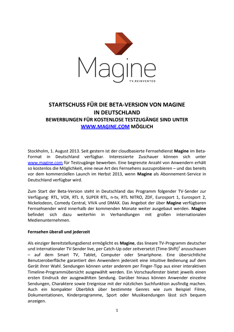 Startschuss für die Beta-Version von Magine in Deutschland