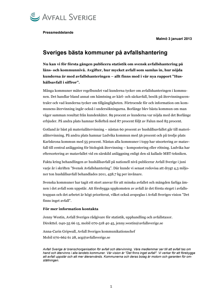 Sveriges bästa kommuner på avfallshantering