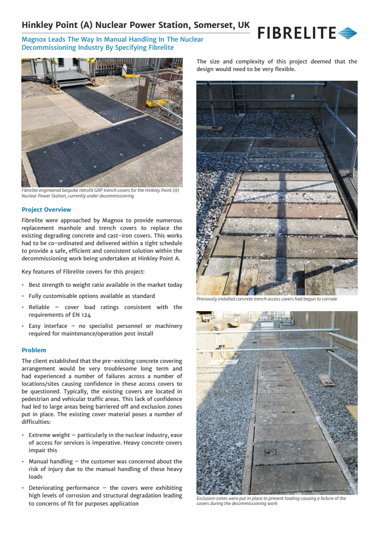 Magnox Leads The Way In Manual Handling In The Nuclear Decommissioning Industry By Specifying Fibrelite