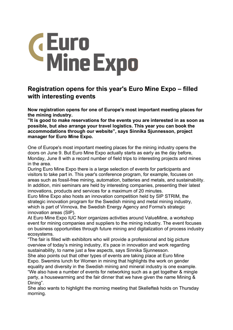 Registration opens for this year's Euro Mine Expo – filled with interesting events