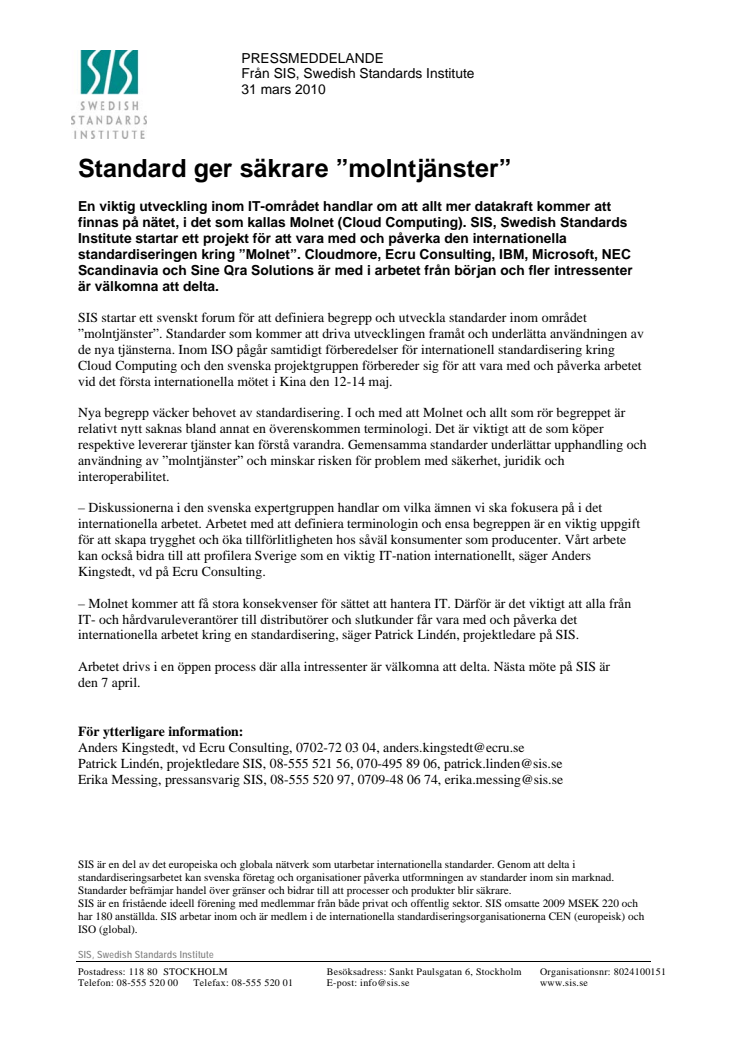 Standard ger säkrare ”molntjänster” 