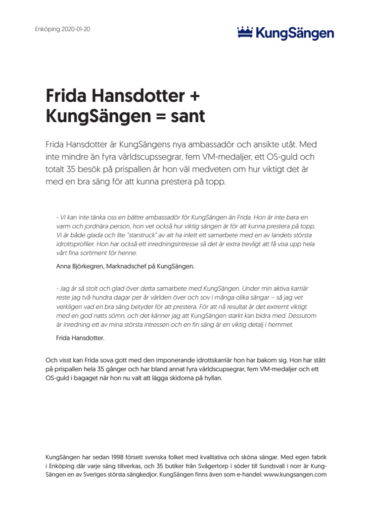 Frida Hansdotter + KungSängen = sant