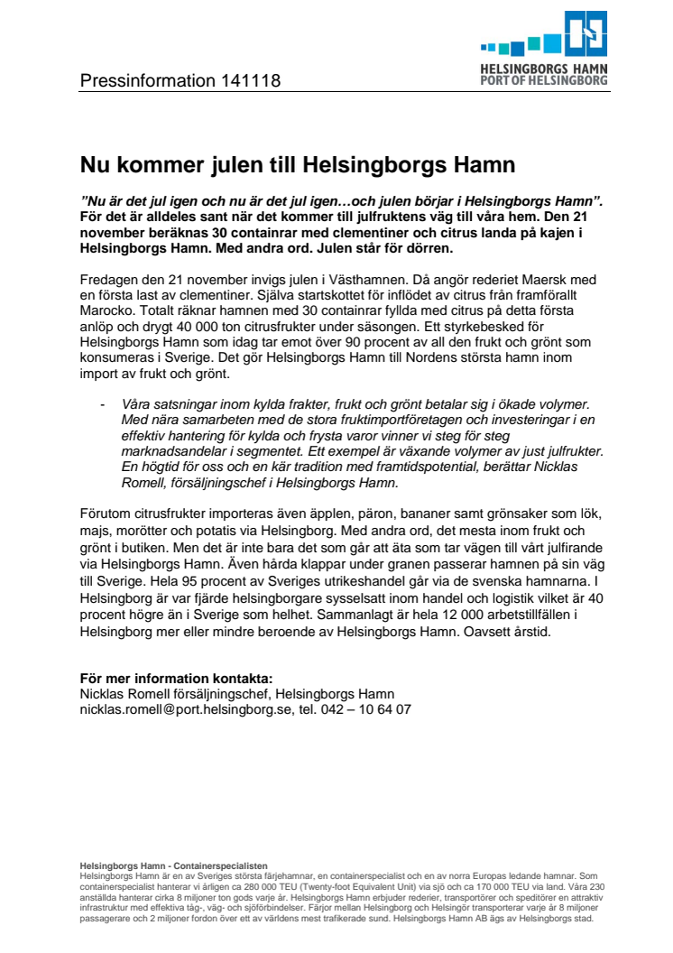 ​Nu kommer julen till Helsingborgs Hamn