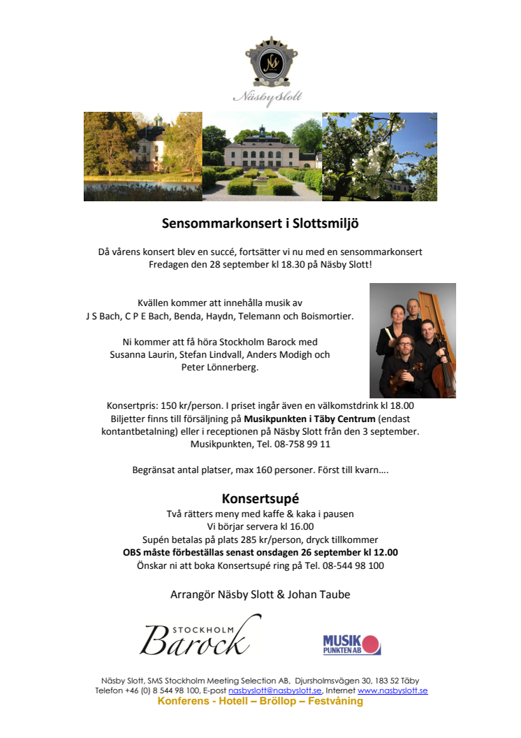 Sensommarkonsert i Slottsmiljö på Näsby Slott