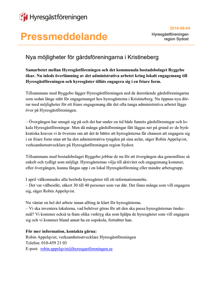 ​Nya möjligheter för gårdsföreningarna i Kristineberg