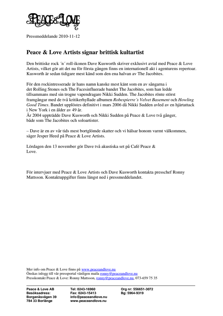 Peace & Love Artists signar brittisk kultartist