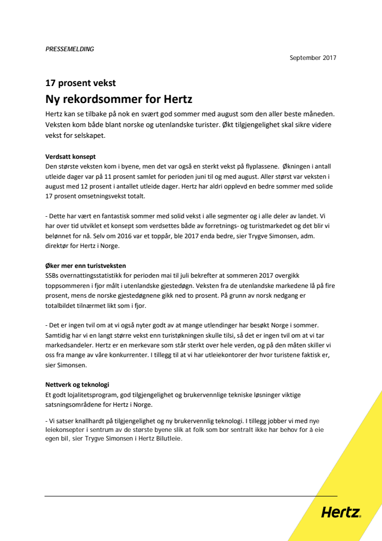 Ny rekordsommer for Hertz