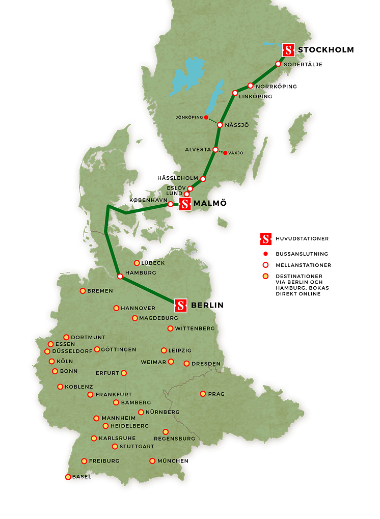 Karta nattåget Stockholm - Berlin