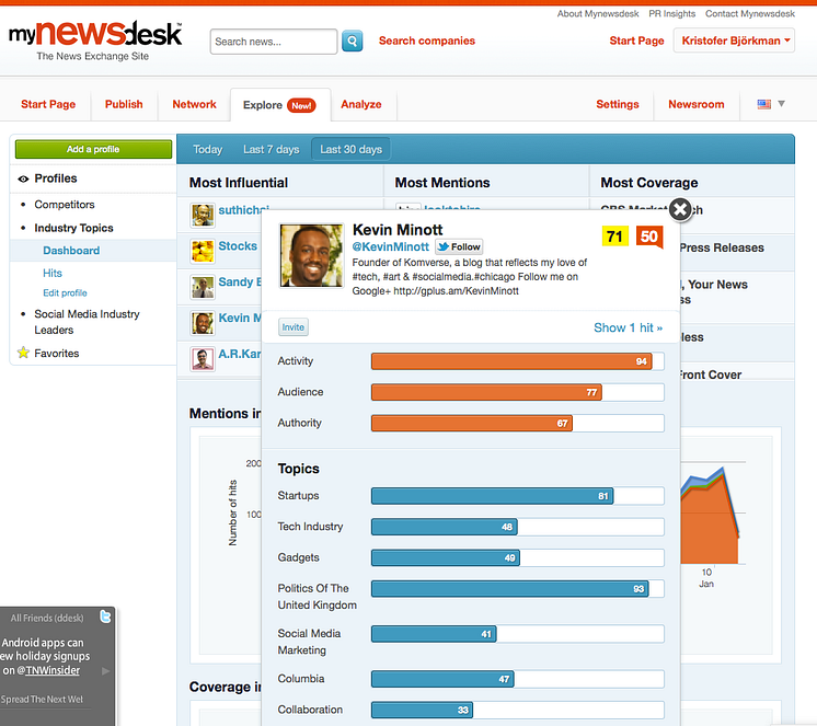 Mynewsdesks Explore funksjon hjelper deg med å identifisere dine nøkkelpersoner