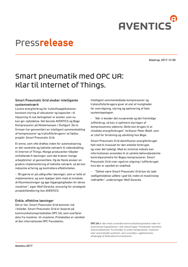Smart pneumatik med OPC UA: Klar til Internet of Things.