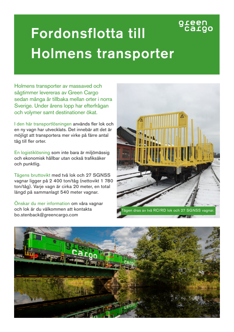Green Cargos fordonsflotta för Holmen april 2019