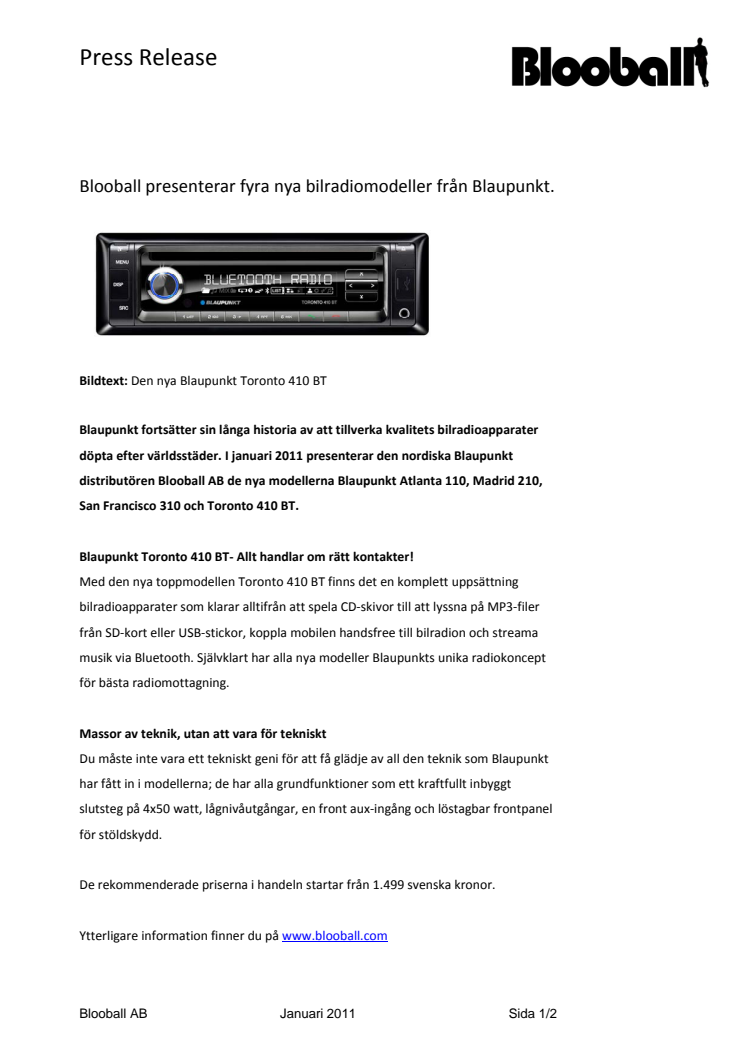 Blooball presenterar fyra nya bilradiomodeller från Blaupunkt.