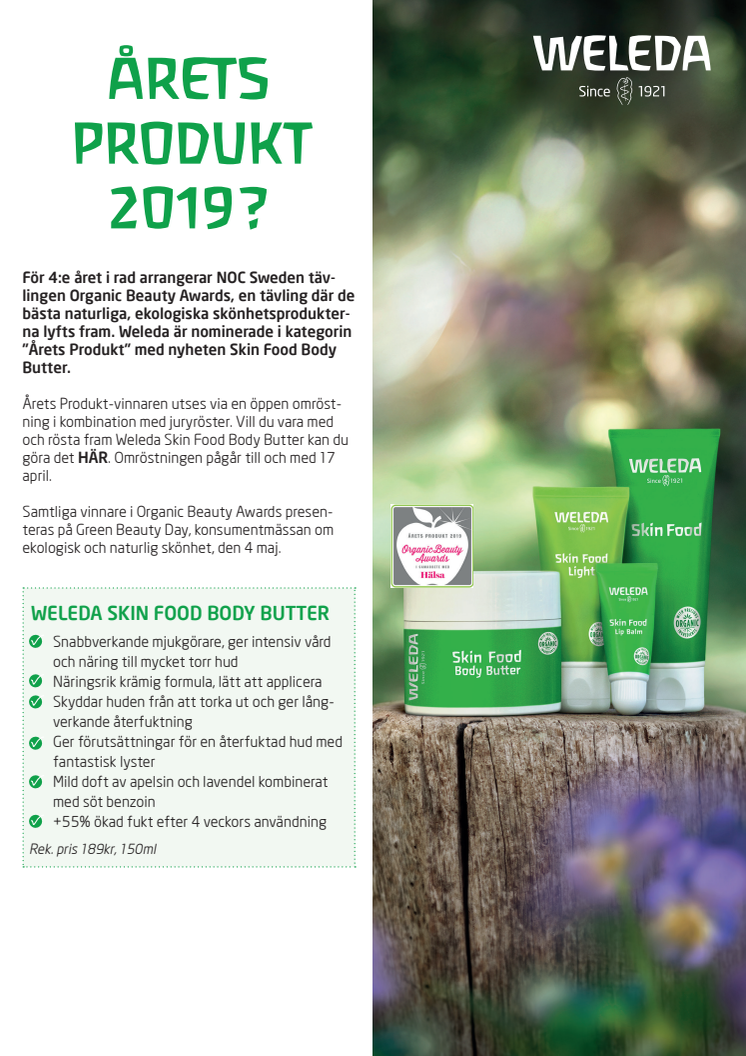 Rösta på Weleda Skin Food Body Butter som Årets Produkt 2019