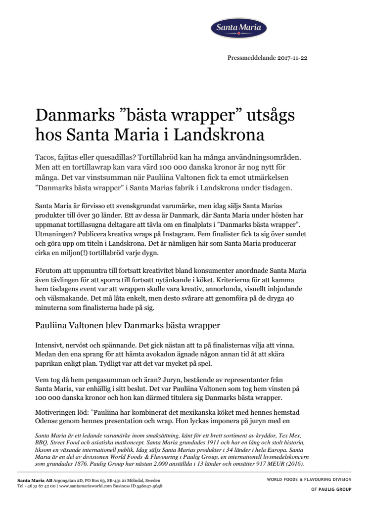 Danmarks ”bästa wrapper” utsågs hos Santa Maria i Landskrona