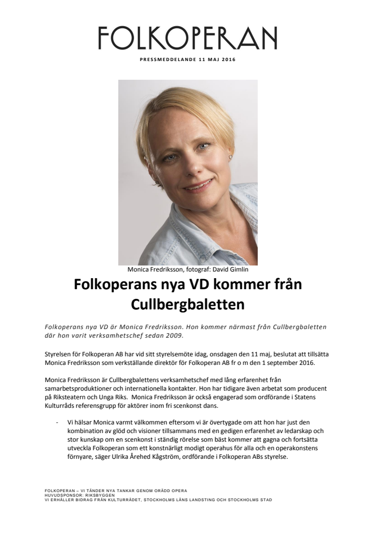 Folkoperans nya VD kommer från Cullbergbaletten