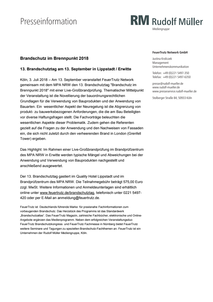 Brandschutz im Brennpunkt 2018