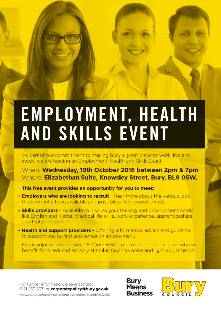Don't miss the  Bury Employment, health and skills event