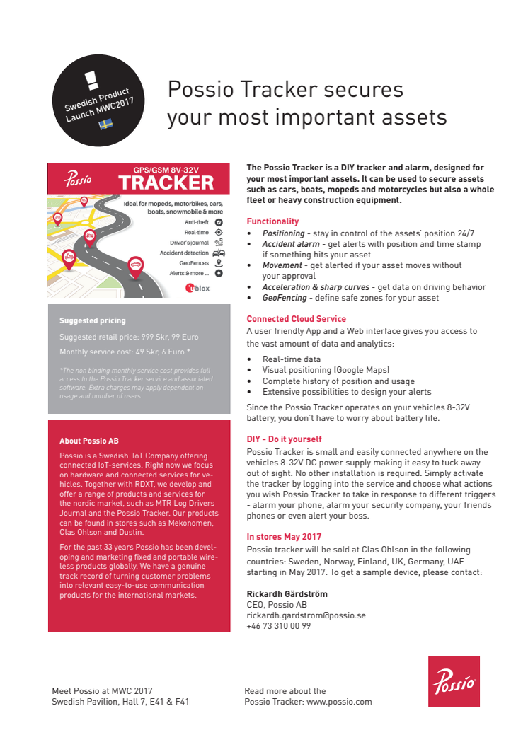 Possio Tracker secures your most important assets - Swedish Product launch at #MWC17