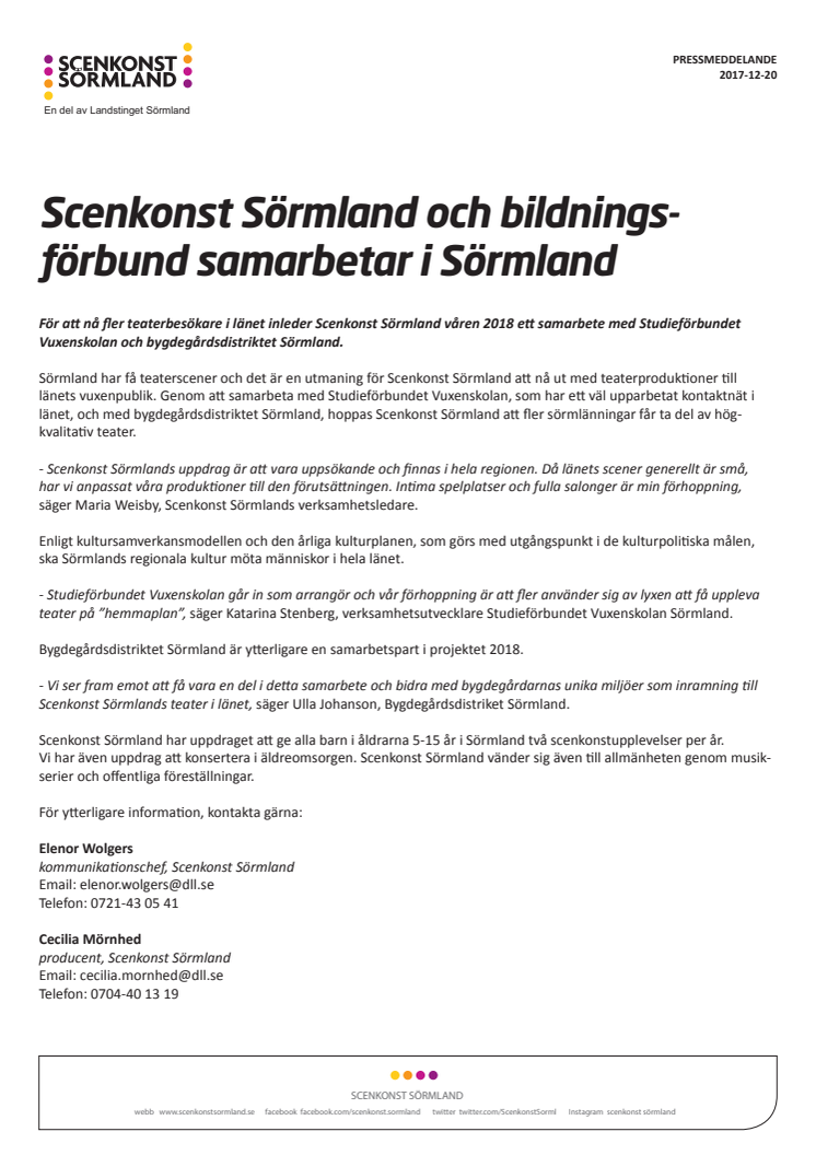 Scenkonst Sörmland och bildningsförbund samarbetar i Sörmland