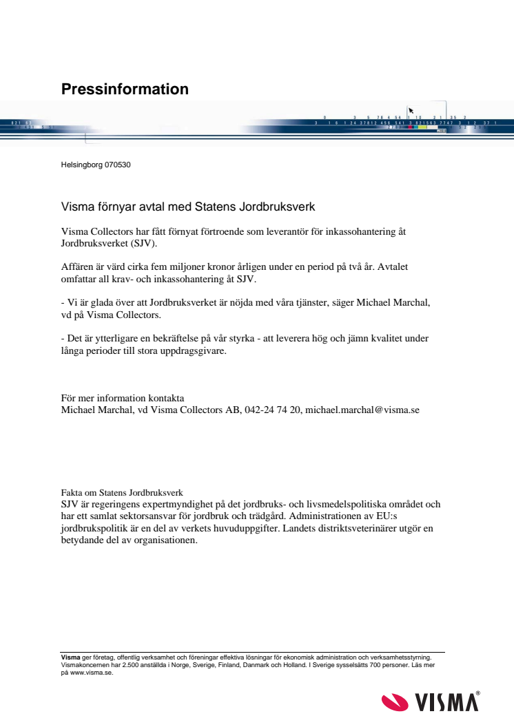 Visma förnyar avtal med Statens Jordbruksverk