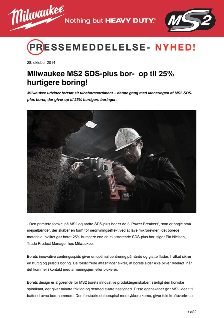 Milwaukee MS2 SDS-plus bor-  op til 25% hurtigere boring!