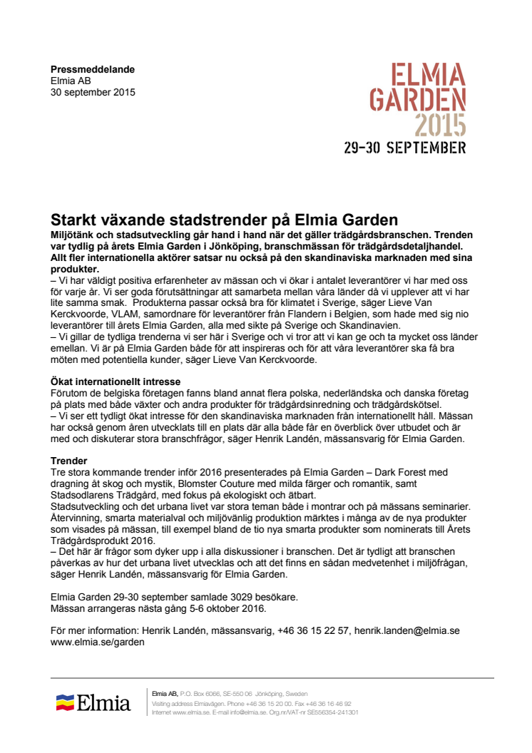 Starkt växande stadstrender på Elmia Garden