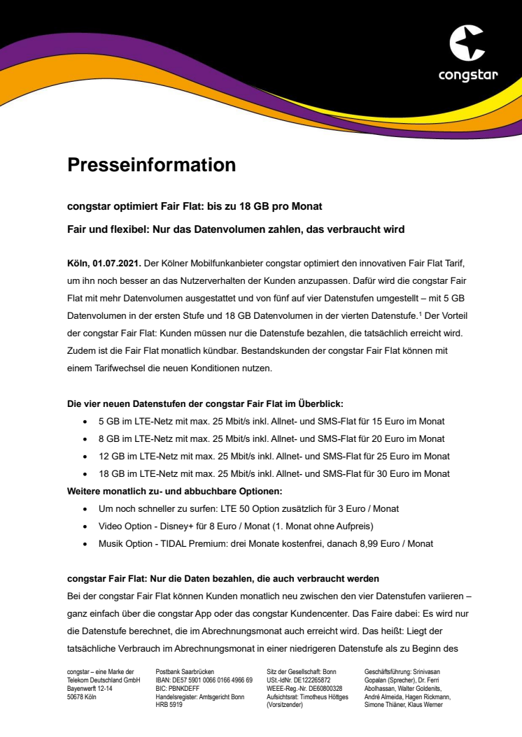 congstar optimiert Fair Flat: bis zu 18 GB pro Monat