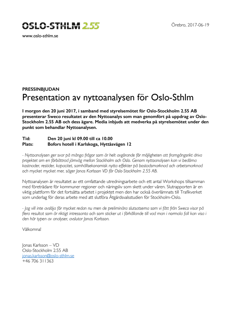 Presentation av nyttoanalysen för Oslo-Sthlm 2.55