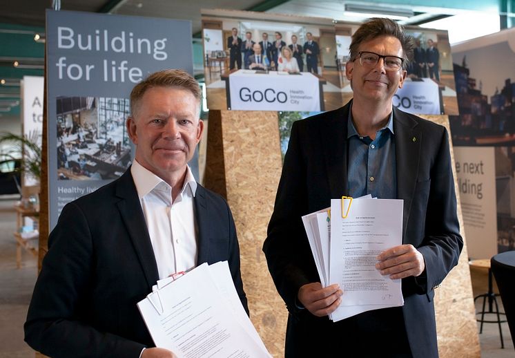 Peder Wahlgren, CEO GoCo Development och Christian Schwartz, vd Mölndal Energi,